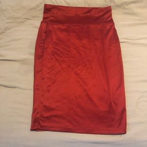 Red pencil skirt. Very comfortable.